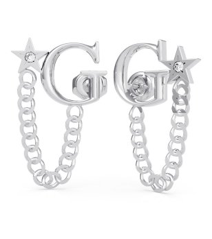 Дамски сребристи обеци с верижка и лого Guess снимка
