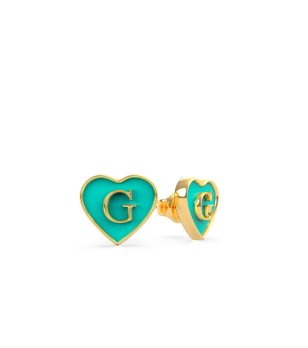 Златистозелени обеци сърца с лого Guess снимка