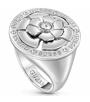 Дамски сребрист пръстен с флорален релеф Guess снимка