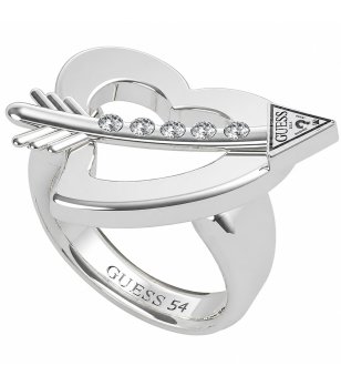 Сребрист дамски пръстен сърце и стрела Guess размер 54 снимка