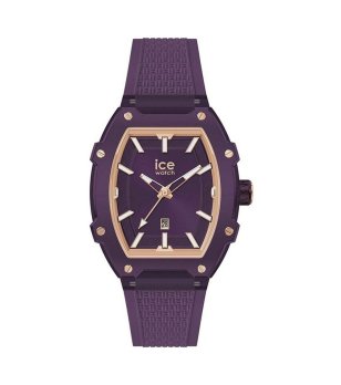 Лилав дамски часовник с правоъгълен корпус и силиконова каишка Ice-Watch снимка