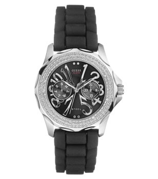 Дамски черен часовник с черна силиконова верижка Guess снимка