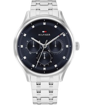 Сребрист дамски часовник с черен циферблат HILFIGER снимка