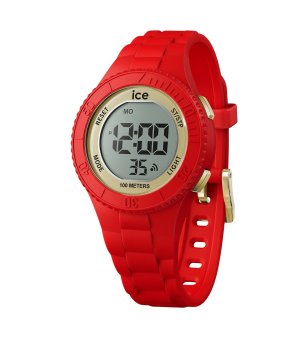 Унисекс червен дигитален часовник със златист дисплей ICE Digit Red Gold Small снимка