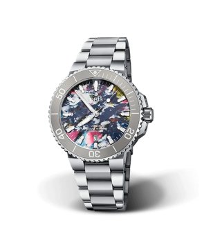 Мъжки сребрист часовник с многоцветен циферблат Oris Aquis Date снимка