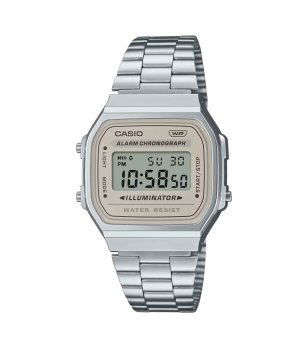 Сребрист цифров унисекс часовник с бежов дисплей Casio снимка
