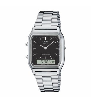 Сребрист унисекс часовник с черен циферблат Casio снимка
