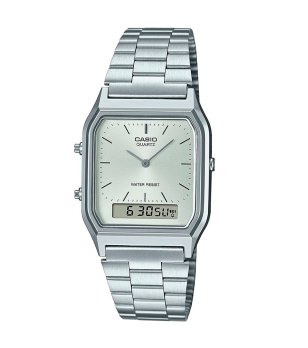 Сребрист унисекс часовник с аналогов и дигитален дисплей Casio снимка
