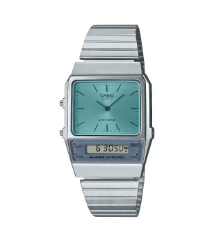 Unisex сребрист кварцов часовник със зелен циферблат Casio снимка