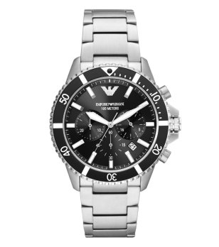 Мъжки сребрист часовник с черен циферблат Emporio Armani снимка
