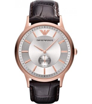 Мъжки часовник в розово злато с кафява кожена каишка Emporio Armani снимка
