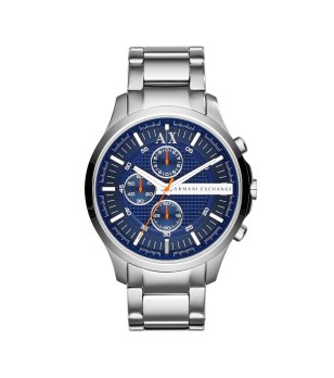 Мъжки сребрист часовник с син циферблат и хронограф Armani Exchange снимка