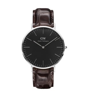 Мъжки сребрист часовник с кафява кожена каишка Daniel Wellington снимка