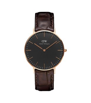 Дамски кафяв часовник с черен циферблат Daniel Wellington снимка