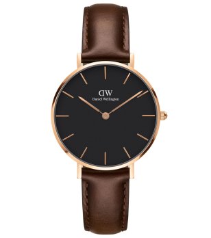 Unisex часовник с кафява кожена каишка и черен циферблат Daniel Wellington снимка