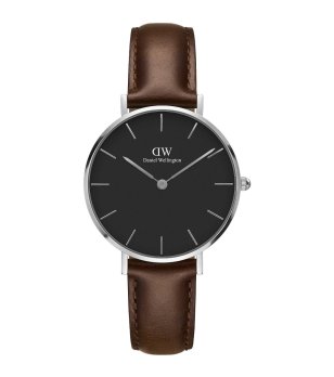 Унисекс часовник с кафява кожена каишка и черен циферблат Daniel Wellington снимка