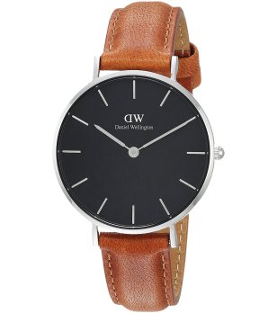 Unisex сребрист часовник с кафява кожена каишка Daniel Wellington снимка