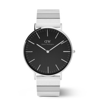 Дамски сребрист часовник с черен циферблат Daniel Wellington CLASSIC PIANO LINK снимка