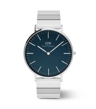Дамски сребрист часовник с тъмносин циферблат Classic Piano Link Daniel Wellington снимка