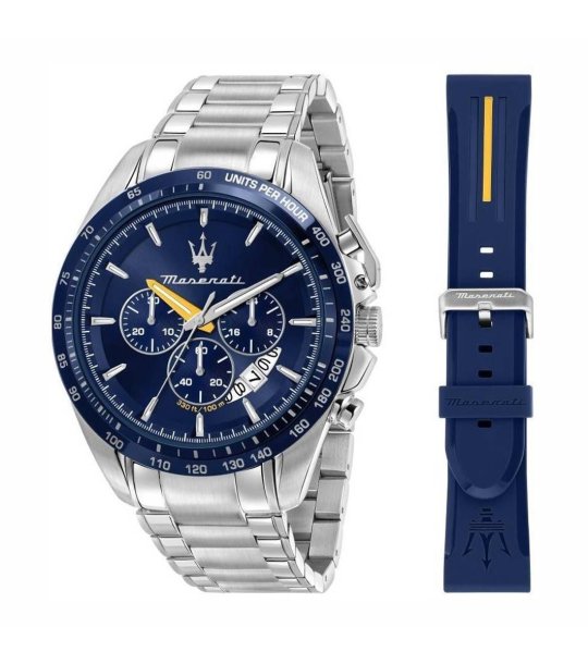 Мъжки син хронограф часовник с допълнителна силиконова верижка Maserati Modena снимка