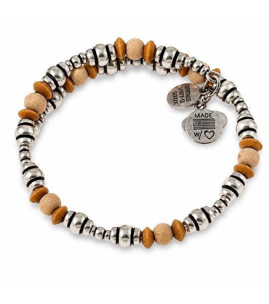 Дамска гривна в сребристо и бежово с мъниста Alex And Ani снимка