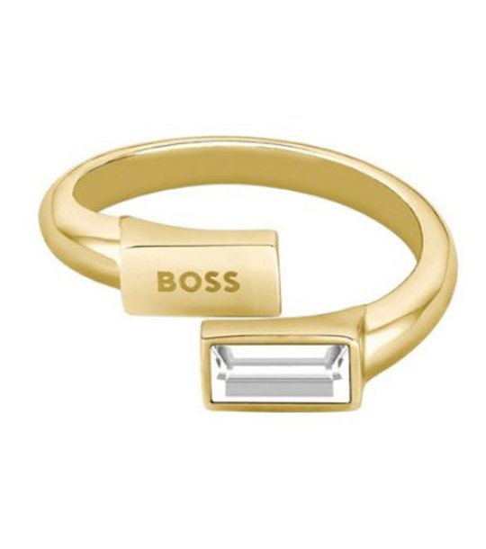 Дамски златист пръстен с правоъгълен кристал BOSS снимка