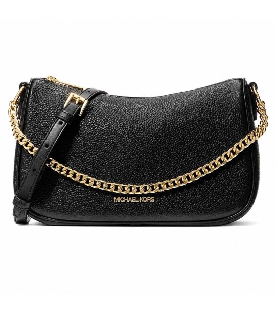 Черна дамска кожена чанта с метален синджир MICHAEL KORS снимка