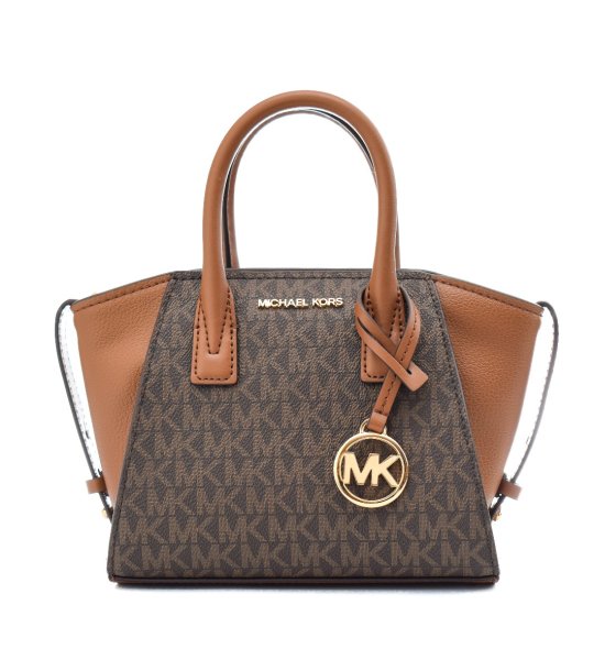 Дамска кафява чанта тип хендбег с монограм MICHAEL KORS AVRIL снимка