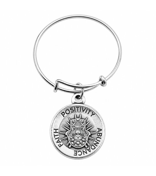 Дамска сребриста метална гривна с талисман Fatima Hand Alex And Ani снимка