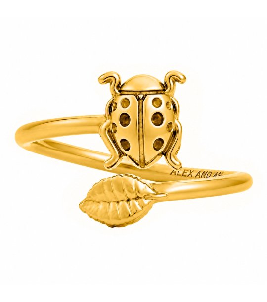 Златист дамски пръстен с калинка и листо Alex And Ani снимка
