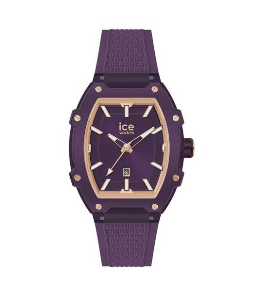 Лилав дамски часовник с правоъгълен корпус и силиконова каишка Ice-Watch снимка