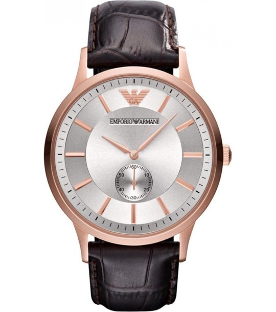 Мъжки часовник в розово злато с кафява кожена каишка Emporio Armani снимка