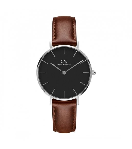 Unisex сребрист часовник с кафява кожена каишка Daniel Wellington снимка