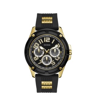Мъжки черно-златист часовник с черна силиконова верижка Guess снимка