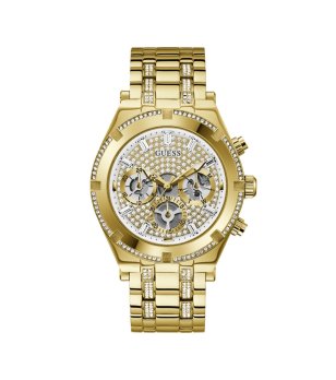 Златист мъжки часовник с верижка и камъни GUESS снимка