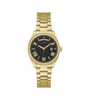 Дамски златист часовник с черен циферблат Guess снимка