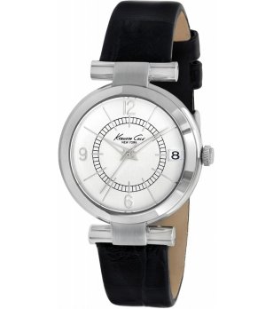 Дамски сребрист часовник с черна кожена каишка Kenneth Cole снимка