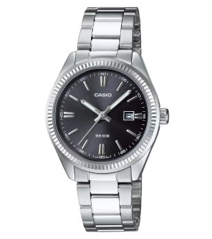 Дамски сребрист часовник с черен циферблат Casio снимка