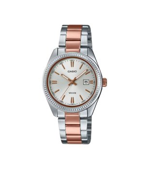 Дамски сребрист часовник с розово злато CASIO снимка