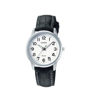 Unisex сребрист часовник с черна кожена каишка Casio снимка