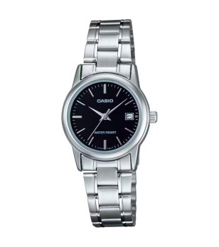 Дамски сребрист часовник с черен циферблат CASIO снимка