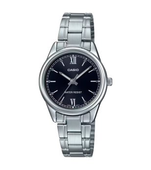 Дамски сребрист часовник с черен циферблат Casio снимка