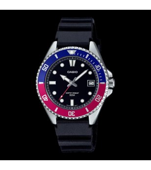 Мъжки черен часовник с червено-син безел Casio снимка