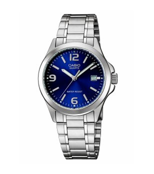 Мъжки сребрист часовник с син циферблат Casio снимка