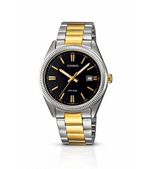 Мъжки сребристо-златист стоманен часовник с черен циферблат Casio снимка