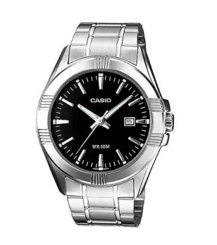 Мъжки сребрист аналогов часовник с черен циферблат Casio снимка