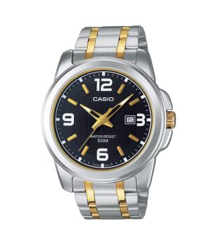 Мъжки часовник в сребристо и златисто с черен циферблат Casio снимка
