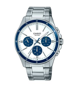 Мъжки сребрист часовник с бял циферблат Casio снимка