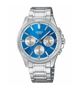 Мъжки сребрист часовник със син циферблат Casio снимка