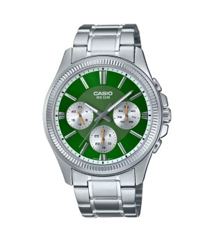 Мъжки сребрист часовник със зелен циферблат Casio снимка